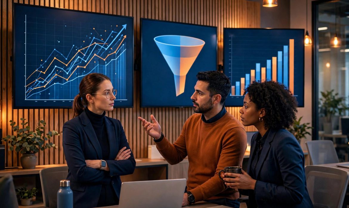 Lead generation cost analysis - marketing team reviewing growth charts