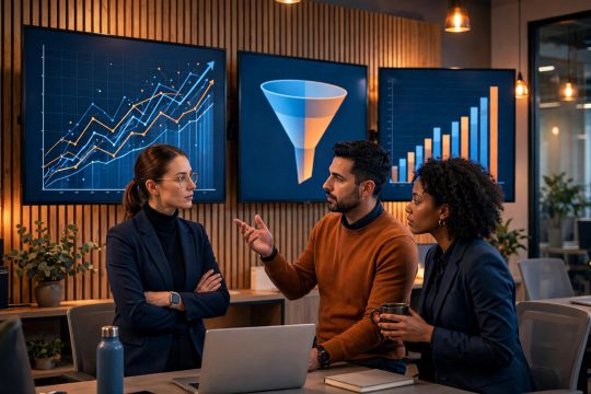 Lead generation cost analysis - marketing team reviewing growth charts